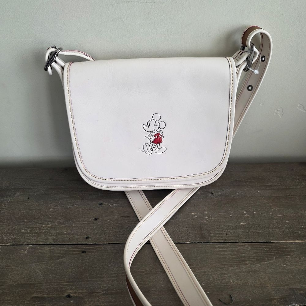 Coach Disney Mickey Mouse Chalk White Saddle Bag NEW Limited Edition